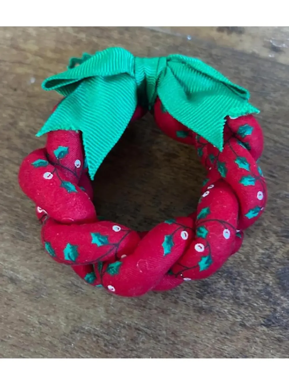 Festive Red and Green Fabric Wreath Ornament